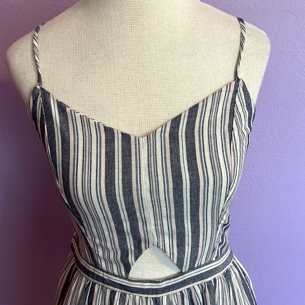 True Craft Striped Sleeveless Front Cutout Adjustable Straps Cotton Blend Romper